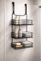 Ordina Over The Door Shower Caddy – 3 Tier Bathroom Organizer, Rustproof Hanging Storage Rack for Shampoo, Soap & Essentials – Matte Black Powder-Coated Steel