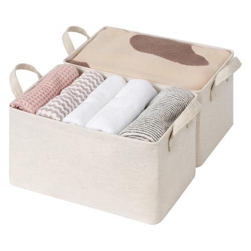 StorageWorks Storage Bins, Shelves Baskets for Organizing, Fabric Closet Organizers with Handles, Metal Frame, Beige-Cotton-linen, 2-Pack - color: Beige（Cotton-linen）, size: 14 ¾" L x 10 ¼" W x 8 ¼" H