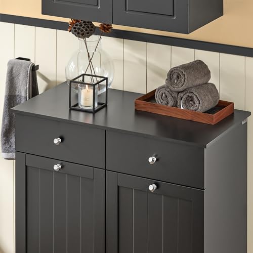 Haotian Tilt-out Bathroom Laundry Cabinet Hidden Hamper Organizer with Double Baskets and Drawers Storing Unit Storage Chest Cupboard, Black BZR33-SCH - color: Black, size: 2 Baskets
