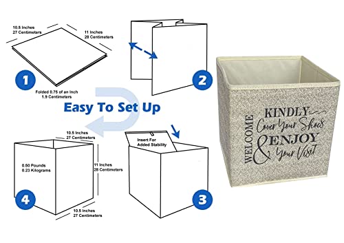 Shoe Cover Box - Welcome Guests to Please Cover Shoes. Indoor Foldable Storage Bin to Fill w/your Favorite Booties. For Homeowner, Real Estate Agent, Realtor Open House Supplies | 1 Beige & Black - color: Beige and Black, size: 1
