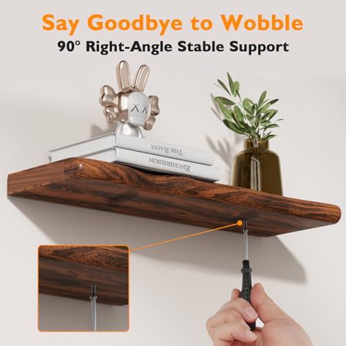 Solid Wood Live Edge Floating Shelves Set of 2 – 24" Rustic Wall Shelf with Hidden Bracket System, Wall Mounted Shelves for Bathroom, Kitchen, Living Room, Bedroom (Glazed Walnut) - color: Glazed Walnut, size: 24 inch - 2pcs