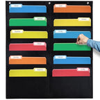 Essex Wares - 12 Pocket File Pocket Chart, Black, 14" Wide x 55" Tall - Versatile Wall Hanging File Folder Organizer for Classroom, Office, Home, and More - Wall Folder Organizer - 12 Pockets - size: 12 Pocket