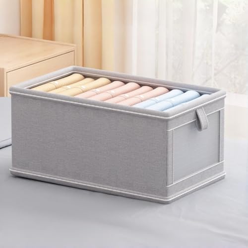 1 Pc Large Storage Bins with Clear Window Collapsible Cloth Organizer Box for Clothing, Toys, Blankets, Closet Shelf Storage, Grey, Medium - size: M