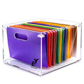 ERAYA Clear Acrylic File Organizer with Handles, Portable Hanging File Box for Letter/A4 Documents 8.5"x11", Sleek Desktop Storage for Office, Home, Study, Magazines, Notebooks, and School Supplies