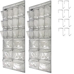 2 Pack Extra Large Hanging Crystal Clear Over Door Shoe Organizers, Closet Shoe Rack Organizer, 12+6 Pockets, 8 Hooks, Grey (59" x 21.6") - color: A-Grey&Clear