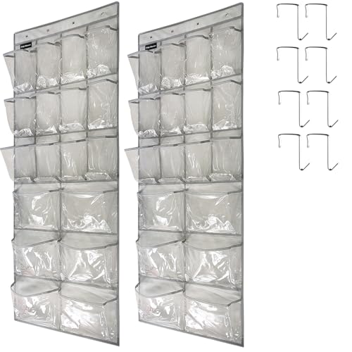 2 Pack Extra Large Hanging Crystal Clear Over Door Shoe Organizers, Closet Shoe Rack Organizer, 12+6 Pockets, 8 Hooks, Grey (59" x 21.6") - color: A-Grey&Clear