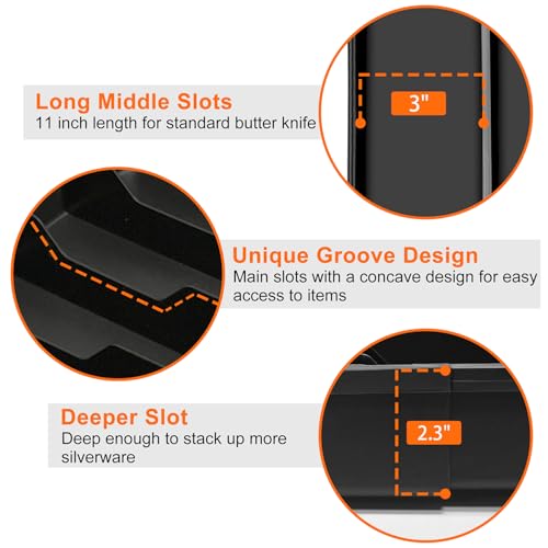 Spaclear Kitchen Silverware Organizer for Drawer - Expandable Silverware Drawer Organizer Adjustable Utensil Drawer Holder, Flatware Cutlery Tray for Spoons Forks Kitchen Organizers Storage,Black, S - color: Black, size: S(9.5-15.2"W x 12.6"D)