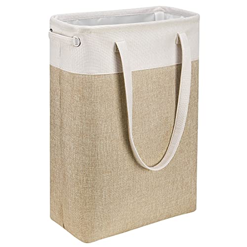 i BKGOO Laundry Basket with Handles Beige&Khaki-Slim Laundry Bin Collapsible Dirty Clothes Basket Narrow Laundry Bag Foldable Dirty Hamper for Camping, Dorms, Apartments - color: Beige&Khaki