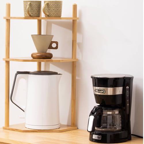 3-Tier Expandable Bamboo Corner Shelf - Dish/Plate Organizer for Cabinet, Kitchen Counter Shelf & Small Kitchen Shelf, Adjustable (Natural, 1-Pc 11.4" H) - color: 11.4"H-Natural-3
