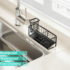 HapiRm Sponge Holder for Kitchen Sink - Self-draining Sink Caddy with Brush and Dishcloth Holders with Sloping Drainage - Black - color: Black-sloping, size: with Dishcloth Holder