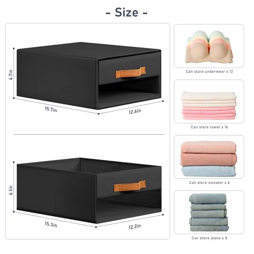 DIMJ Closet Organizers and Storage - Foldable Storage Bins with Drawers Fabric Stackable Storage Drawers with Clear Window,Fabric Clothes Organizers and Storage Drawers for Closet, 6-Pack, Black - color: Black, size: Large - 6 Pack