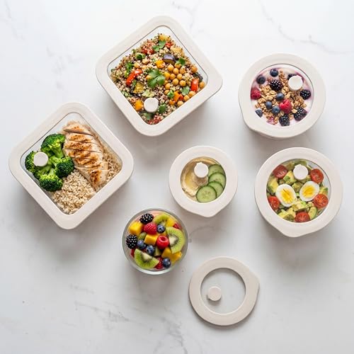 Urban Green Glass Food Container Set with Glass Lid, 6 Pack, Food Storage Containers Set, Airtight, LeakProof, Micowave Safe, 100% Plastic Free, Meal Prep Containers (White Color) - color: White Sand-6P
