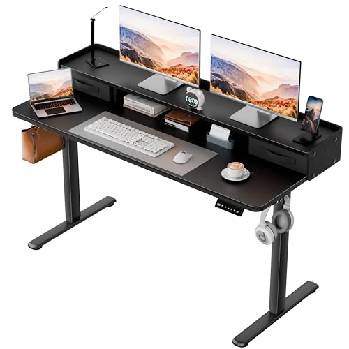 Homall Electric Standing Desk with 2 Drawers, Adjustable Height Computer Desk with Monitor Shelf Sit Stand Table with Splice Board Quick Install for Home Office (Black, 48 Inch) - color: Black, size: 48 Inch