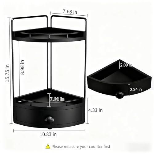 2-Tier Corner Bathroom Counter Organizer with Drawer & Embedded Screw Holes - Wooden Countertop Organizers for Skincare, Makeup Storage, Bathroom Sink Counter Shelf for Vanity, Kitchen, Black - color: Black