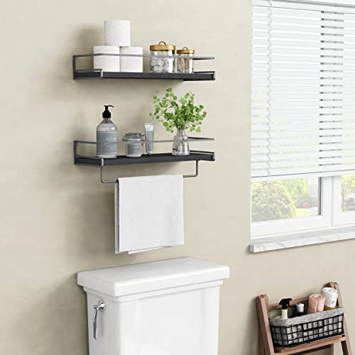 Forbena Black Floating Shelves for Bathroom Wall Set of 2, Kitchen Spice Rack Wall Mount, Modern Wood Hanging Wall Shelves for Bedroom Organizer, Restroom Pantry Closet Storage (Grey-Black) - color: 3. Black-grey