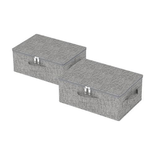 Blanket Bags with Lid, Foldable Underbed Storage Bins, Home Basket Container for Organizing Clothes, Shoes, Pillows, 14.9x10.2x5.9Inches, Grey, 2 Pack - color: Grey, size: 14.9x10.2x5.9 in(2 Pack)