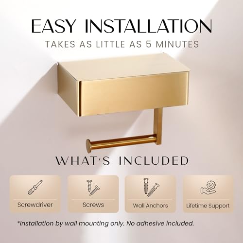 Day Moon™ - Toilet Paper Holder with Shelf - Modern Roll Holder for Bathroom - 1 Pack - Wall Mount - with Storage, Gold - color: Gold, size: Storage 1 Pack