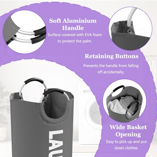 2Pcs Large Laundry Hamper for Adult, 95L Folding Clothes Basket with Handles, Dirty Clothes Hampers for Bedroom, Stand-alone Laundry Bin for Family, Hotel, Dorm, Grey/Black - color: Grey + Black, size: L-95L