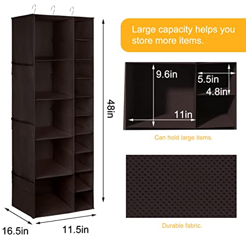 Libeder Shoe Organizer for Closet, 15 Shelf Hanging Closet Storage Shelves - 10 Shoe Rack Organizer and 5 Compartment for Clothes with 6 Side Mesh Pockets for Scarf, Socks,Gloves Coffee - color: Coffee