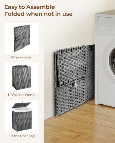 Greenstell Laundry Hamper with Lid, 90L Clothes Hamper with 2 Removable Liner Bags & 2 Mesh Laundry Bags, Handwoven Synthetic Rattan Laundry Basket for Clothes, Toys in Bathroom, Bedroom Grey - color: Gray, size: 90L (18.1 x 13.0 x 23.6 inches)