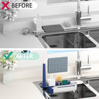 Telescopic Sink Storage Rack with 2 Sponge - Sink Caddy Sponge Holder for kitchen sink(Blue) - color: Blue