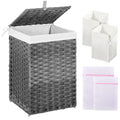 Greenstell Laundry Hamper with Lid, 60L Clothes Hamper with 2 Removable Liner Bags & 2 Mesh Laundry Bags, Handwoven Synthetic Rattan Laundry Basket for Clothes, Toys in Bathroom, Bedroom Grey - color: Gray, size: 60L (13.4 x 13.4 x 21.7 inches)