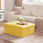 HAUSFRAU 31.5 Inches Ottoman with Storage Bench, Folding Ottoman Bench Small Foot Rest Stool, Bedroom Bench with Flipping Lid, Linen Yellow - color: Yellow, size: 13"D x 31.5"W x 13"H