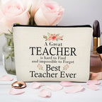 Best Teacher Ever Makeup Bag,Watercolor Flower Floral Teacher Cosmetic Bag Gift for Women,Girly Aesthetic Zipper Makeup Pouch