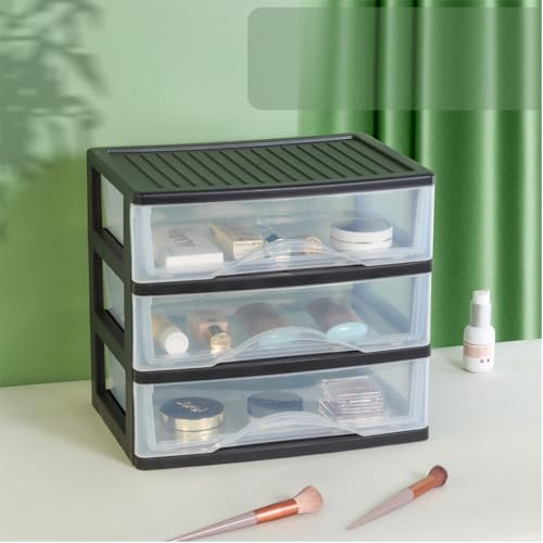 BYCY Medium 3 Drawer Plastic Clear Stacking Desktop Organizer for Office Supplies, Stackable Storage Drawers Storage Bins For Kitchen Cabinets, Pantry, Home Organization (Black, Medium 3Drawer) - size: Medium 3Drawer