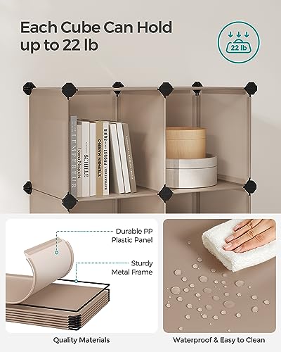SONGMICS Cube Storage Organizer, Set of 16 Plastic Cubes, Book Shelf, Closet Organizers and Storage, Room Organization, Bedroom Living Room, 12.2 x 48.4 x 48.4 Inches, Camel Brown ULPC442K01 - color: Camel Brown, size: 16 Cubes, style: without doors