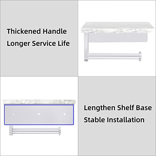 Gypie Brushed Nickel Toilet Paper Holder with Natural Marble Shelf, Screw Wall Mounted, Tissue Roll Holder for Bathroom Washroom - color: Brushed Nickel, size: 1 Roll