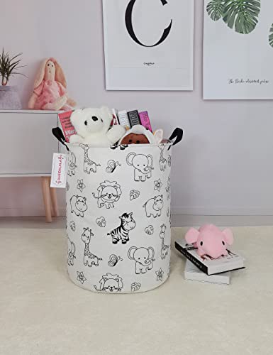 QUEENLALA Large Storage Basket,Laundry Hamper/Bathroom/Home Decor/Collapsible Round Storage Bin,Boys and Girls Hamper/Boxes/Clothing(Round-Zoo) - color: Round-Zoo