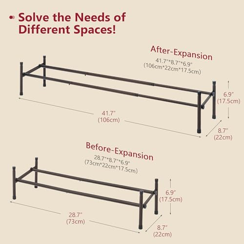 Tajsoon Expandable Shoe Rack for Closet 1 Tier, 28“-41“Adjustable & Stackable Shoe Shelf Storage, Metal Shoe Rack Organizer for Front Door Entrance, Closet, Garage, Entryway, Bronze - color: Bronze, size: 1 Tier
