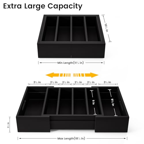 Kiasthome Expandable Bamboo Lid Organizers Inside Cabinet, Kitchen Cabinet Organizers with 3 Adjustable Dividers, Storage Plastic Lids, Food Container Lid Holder Organizer for Drawer Pantry, Black - color: Black