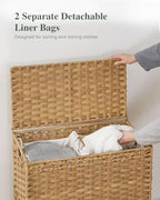 SETVSON Laundry Hamper with Lid, 112 L Handwoven Rattan Wicker Laundry Basket, 2 Removable Liner Bags Metal Heightened Feet, 6 Mesh Bags, 2 Section Large Clothes Hamper for Bathroom Bedroom, Natural - color: Natural, size: 112 L - 29.6 gal