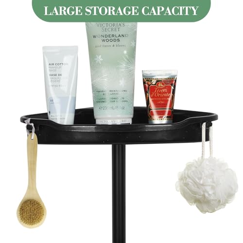 No-Drill Corner Shower Caddy Tension Pole, Rust-Resistant Bathroom Storage Organizer with 4-Tier Adjustable Shelves & Rubber Pad, 101.6''- 122'' Height, Black - color: Black