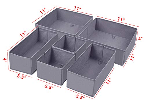 homyfort Dresser Drawer Organizer, Foldable Cloth Storage Box Closet Cube Basket Bins Containers Divider with Drawers for Underwear, Bras, Socks, Ties, Scarves, Set of 6, Grey - style: 6pack Solid Grey