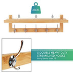 SMIBUY Coat Hooks with Shelf Wall-Mounted, 29.2 Inch Entryway Coat Rack for Wall, Bamboo Hanging Shelf with 5 Double Metal Hooks for Bathroom, Bedroom, Kitchen, Living Room, Mudroom (Natural) - color: Natural