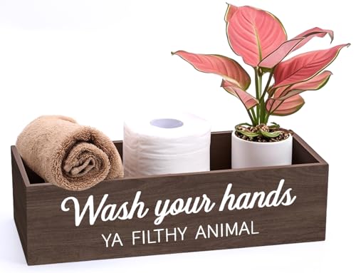 Bathroom Decor Box, Toilet Paper Basket 2 Sides Signs Farmhouse Bathroom Toilet Basket Tank Topper Rustic Farmhouse Home Decor for Livingroom Kitchen（One Dark Brown Box） - color: Dark Brown