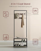 VASAGLE Hall Tree with Bench and Shoe Storage, Entryway Bench with Coat Rack Stand and Shoe Rack, 9 Movable Hooks, Top Bar, Fabric Shelves, Industrial, Greige and Black UHSR411B02 - color: Greige + Black, size: 25.2"W