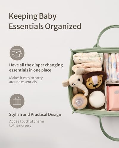 Blissful Diary Baby Diaper Caddy Organizer, Stylish Storage Basket for Newborn Essentials and Diaper Station, Gift for Baby Shower and Registry Must-Have, Sage Green - color: Sage Green