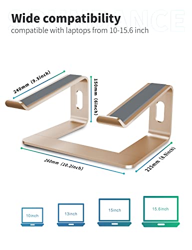 SOUNDANCE Laptop Stand, Aluminum Computer Riser, Ergonomic Laptops Elevator for Desk, Metal Holder Compatible with 10 to 15.6 Inches Notebook Computer, Champagne Gold - color: E-Gold, size: For 10 to 15.6 Inches Laptop