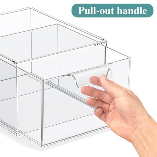 SpaceHacks 6 Pack Stackable Makeup Organizer and Storage, Acrylic Organizers，Clear Plastic Storage Drawer with Pull-Out Handles for Vanity, Undersink, Kitchen Cabinets, Pantry - color: Clear, size: 6 Pack