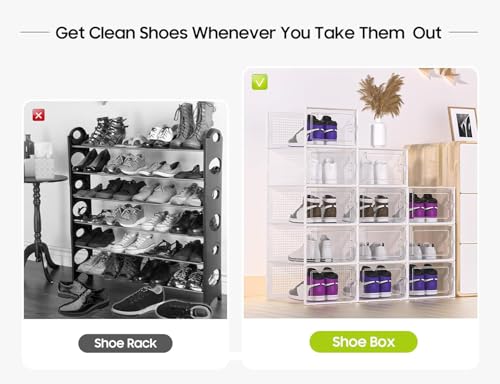 Kuject X-Large Shoe Storage Boxes Organizers Clear Plastic Stackable 12 Pack, Shoe Rack & Holder Substitute, Sneaker Containers, Toy Storage Organizer Bins for Entryway, Closet, Under Bed, Grey - color: Grey, size: X-Large