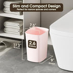 CEROELDA Bathroom Trash Can with Lid, 10L/2.6 Gal Small Garbage Can with Press Top Lid, Slim Plastic Waste Basket for Toilet, Office, Bedroom(Pink) - color: 1 Pack-No Lid-Pink
