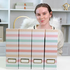 BLU MONACO | Cardboard Magazine File Holder Set of 4 | Vertical Magazine File Holder with Gold Label Slots | Standing File Holder and Cardboard Bins for Shelves Desk Classroom - color: Pastel Stripes