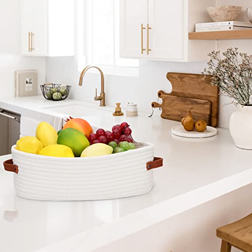 Bathroom Countertop Organizer Basket, Cotton Rope Woven Storage Basket Toilet Paper Decorative Basket for Bathroom, Bedroom, Living Room, Entryway 13"x6.3"x4.3"(Off White) - color: Off White