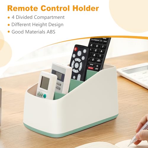 TV Remote Control Holder Organizer Box with 4 Compartments Remote Caddy Tray Table Desk Desktop Storage Organizer for Media Player，Makeup Brush,Pencil,Glassees，Office Supplies（Green） - color: Green