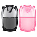 Collapsible Pop Up Laundry Hamper, Extra Large Mesh Foldable Laundry Basket Bag, 28" x 16" x 16", 2 Pack (Black + Pink) - color: 2P Black+Pink