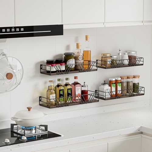 Amaoot Floating Shelves for Wall Set of 4, Different Sizes Mounted Wood Floating Shelf, Wall Shelves for Living Room, Bedroom, Bathroom, Kitchen, Farmhouse Decor, Office - color: Brown